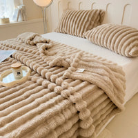 Thumbnail for Luxury Faux Fur Velvet Striped Blanket