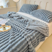 Thumbnail for Luxury Faux Fur Velvet Striped Blanket