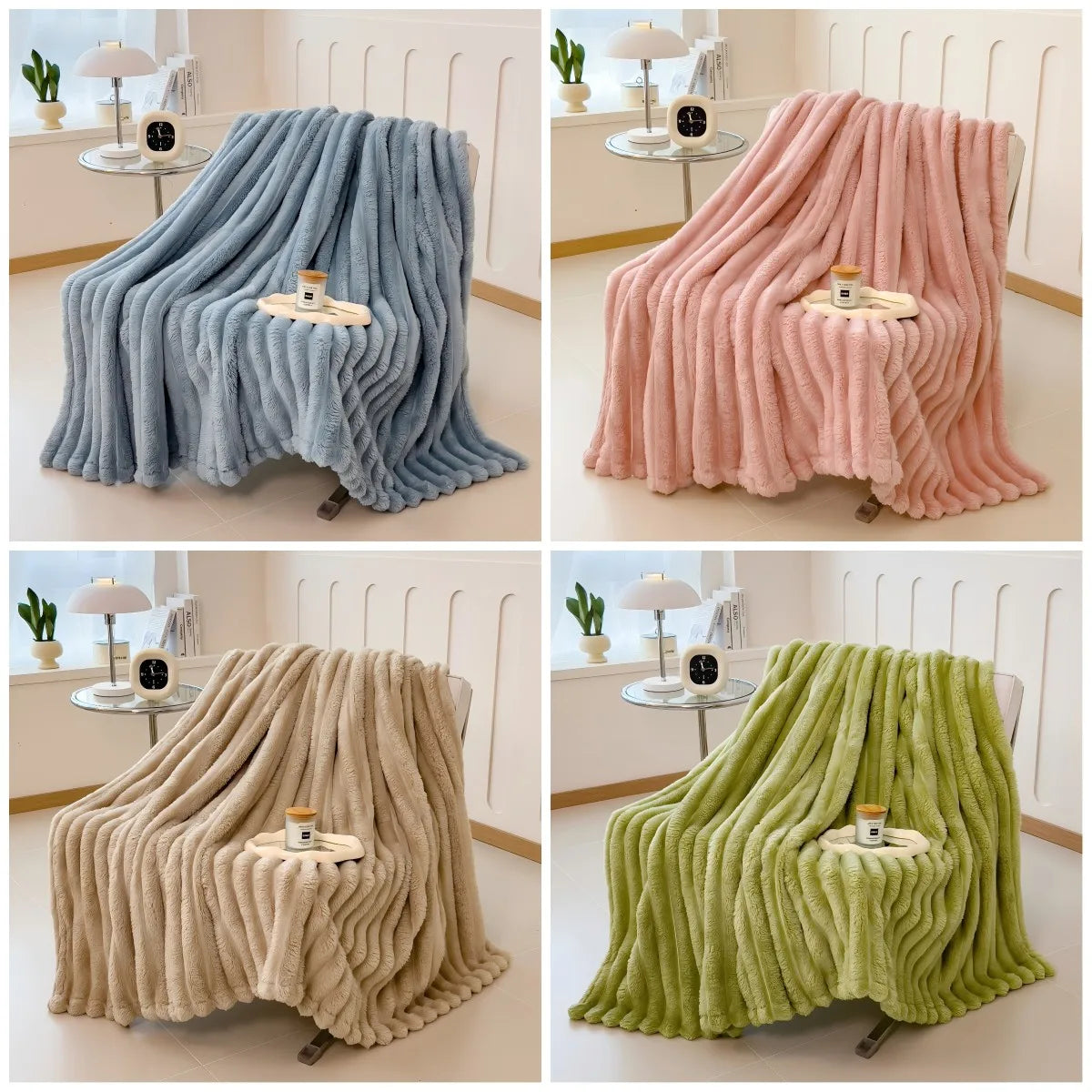 Luxury Faux Fur Velvet Striped Blanket