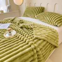 Thumbnail for Luxury Faux Fur Velvet Striped Blanket